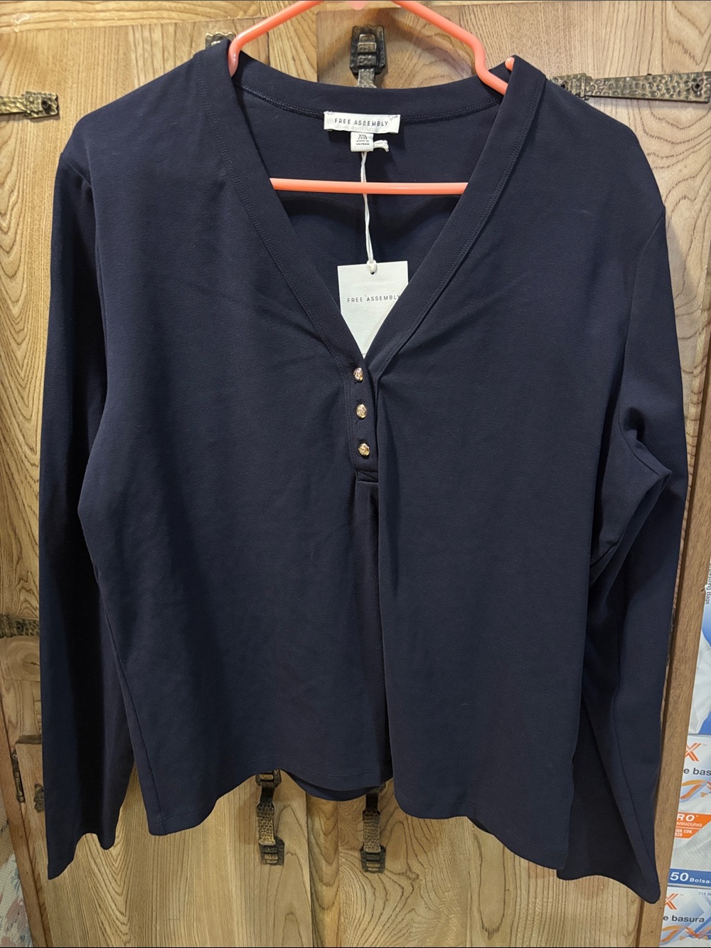 navy blue long-sleeve V-neck top by Free Assembly size XXL 20